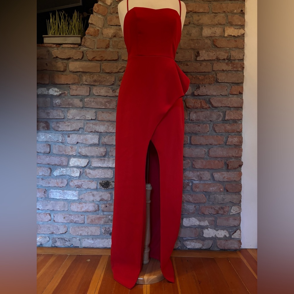 Pink Violet red spaghetti strap slit leg gown